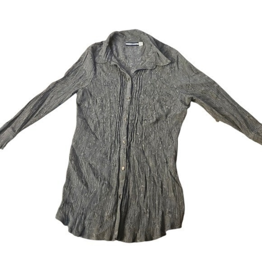 Croft & Barrow Womens‎ Long Sleeve Textured Button Up Shirt Top Size L Grey